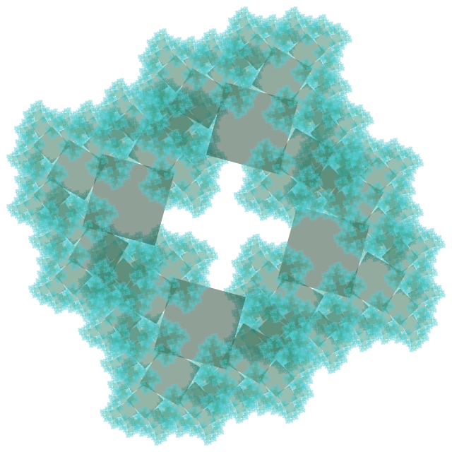Fractal cyan leaf thing with cross-shaped central hole